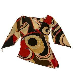 Julie’s Closet Women’s Small Asymmetrical Multicolor Vibrant Print Blouse